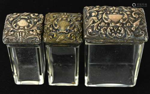 Antique 19th C Sterling Gargoyle Motif Vanity Jars