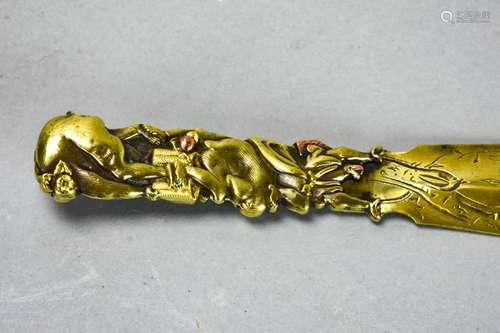 Antique Japanese Mix Metal Monkey Motif Shoe Horn