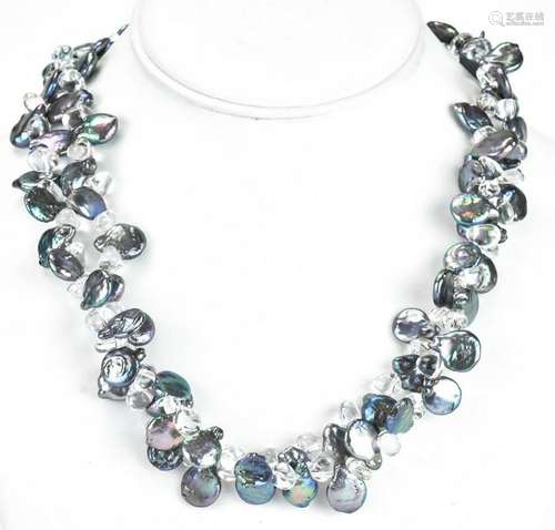 Double Strand Baroque Pearl & Topaz Necklace