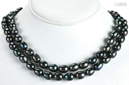 Pair Hand Knotted Baroque Tahitian Pearl Necklaces