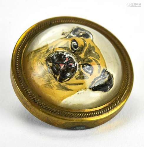 Antique 1882 Essex Crystal Bull Dog Button / Slide