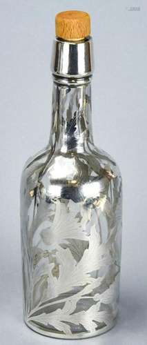 Antique 19th C Sterling Overlay Whiskey Decanter