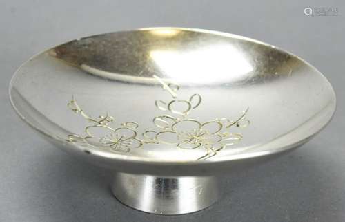 Japanese Pure Silver Chased Design Compote