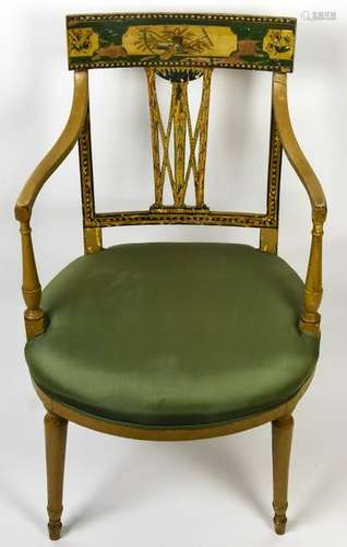 Antique Painted English Sheraton Open Arm Chair