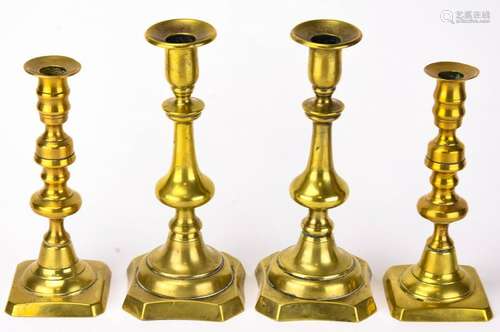 2 Pair 19th C George III Brass Candlesticks