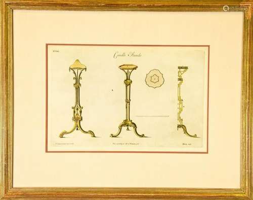 Antique Framed Chippendale Engraving Candle Stands