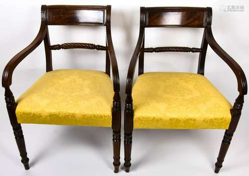 Pair Antique English Sheraton Carved Side Chairs