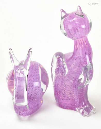 Vintage Art Glass Cat & Snail Statues