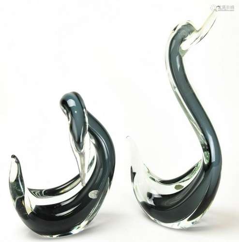 Two Vintage Murano Art Glass Swan Statues