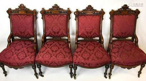 Four Antique 19th C Mahogany & Damask Silk Chairs