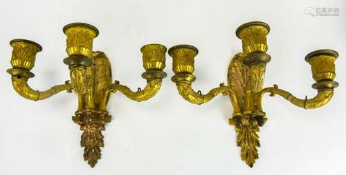 Antique 19th C French Empire Gilt Bronze Sconces