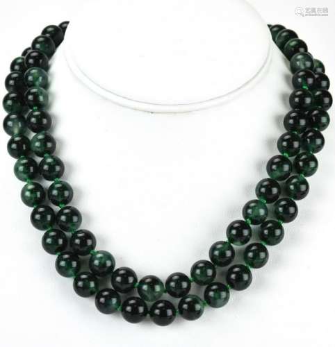 Pair of Hand Knotted Green & White Necklaces