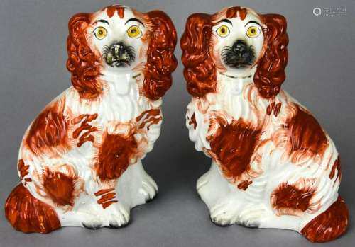 Pair Antique 19th C Staffordshire Spaniel Statues