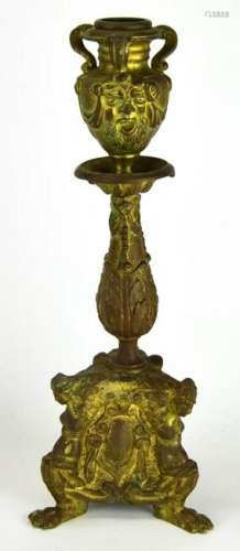 Antique 19th C Gilt Bronze Baroque Candlestick