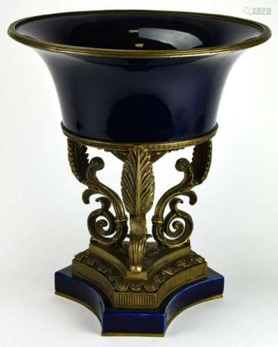 Neoclassical Blue Porcelain & Bronze Toned Compote
