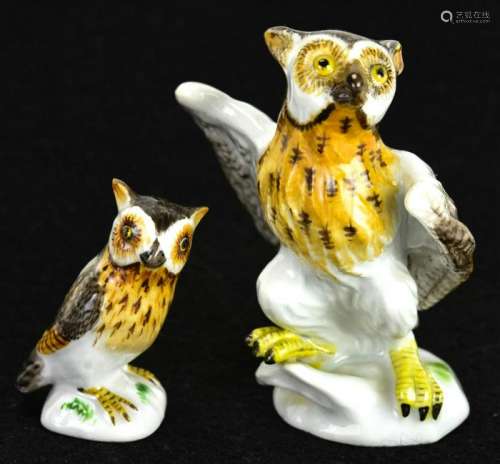 2 Meissen Porcelain Miniature Owl Statues