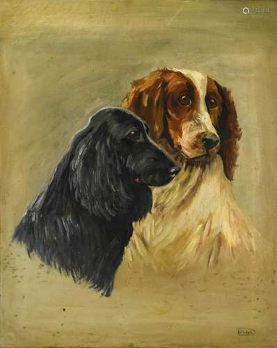 Antique Oil Painting Portrait of Two Setters, Dogs