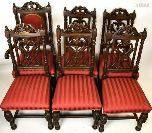 Antique Carved Jacobean Oak Dining Chairs