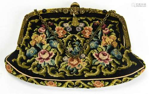 Antique Petite Point Needlepoint Purse w Cabochons