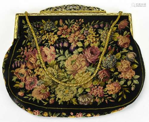 Antique Petite Point Needlepoint Purse w Flowers