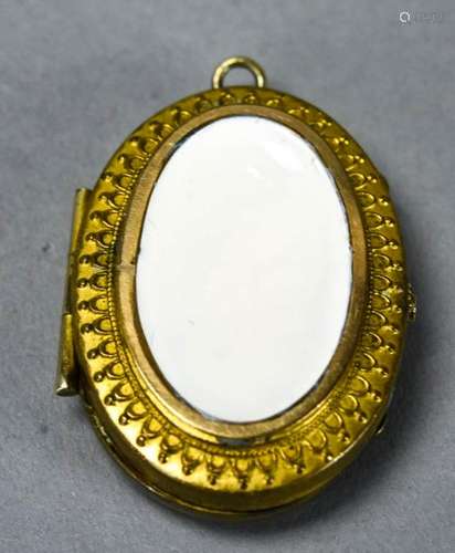 Antique 19th C Gold Filled & Enamel Locket Pendant