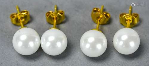 Two Pairs of 6mm Stud Pearl Earrings