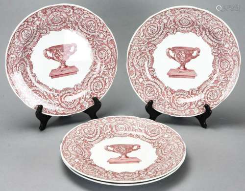 Four Spode Red & White Transferware Dinner Plates