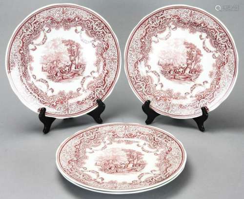 Four Spode Red & White Transferware Dinner Plates