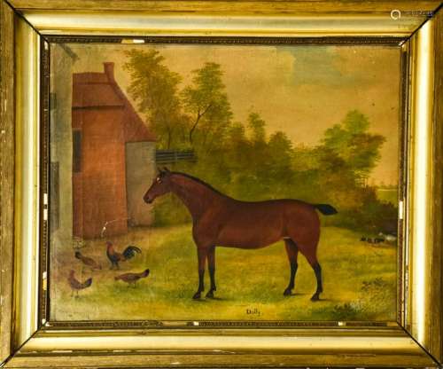 Antique 19th C Signed English Equestrian Painting