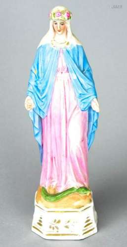 Antique Bisque Madonna Standing on Snake Statue