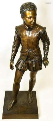 Life Size Bronze Statue of Young Boy W Sword