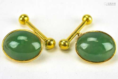 Estate Chinese 18kt Yellow Gold & Jade Cuff Links