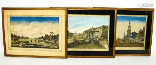 3 Antique Hand Colored Engravings of Amsterdam