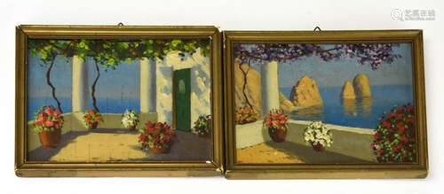 Pair of Antique Italian Amalfi Coast Oil Paintings