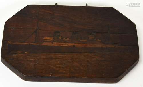 Antique Tunbridge Marquetry Plaque of a Ship