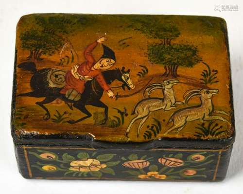 Antique 19th C Indo Persian Paper Mache Snuff Box