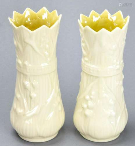 Pair Belleek Porcelain Floral Motif Vases