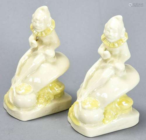 Pair Belleek Porcelain Figural Jester Statues