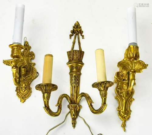 Trio of Gilded Brass Sconces