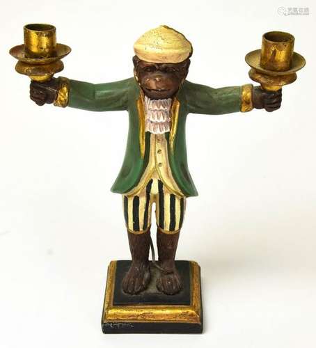 Hand Painted Monkey Gentleman Candlestick Holder