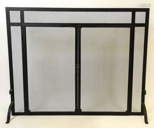 Wrought Iron and Wire Mesh Fireplace w Doors