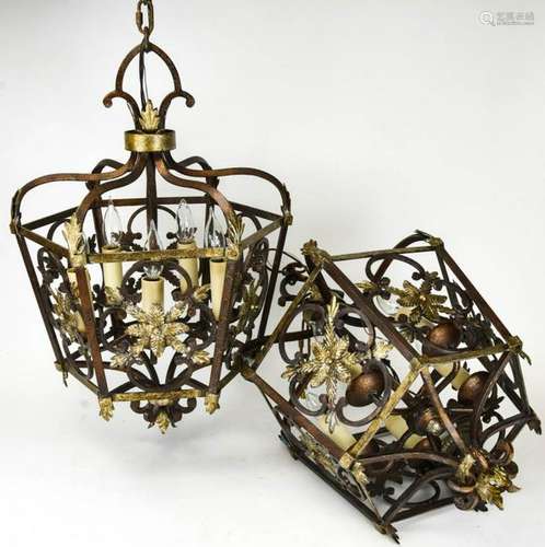 Pair Wrought Iron & Tole Port Cochere Lanterns