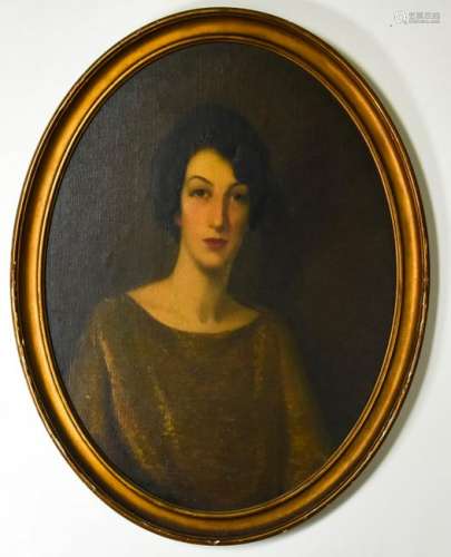 Early 19th C Oval Oil Painting Portrait of Woman