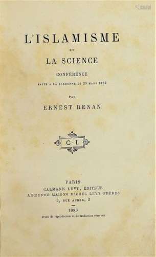 RENAN (Ernest). ISLAMISM AND SCIENCE. Paris, Calma…