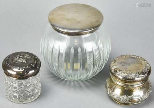 3 Crystal and Sterling Silver Vanity Jars