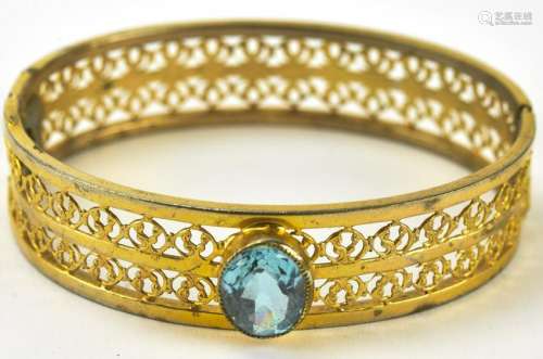 Vintage Gold Filled Bangle Bracelet w Aqua Crystal
