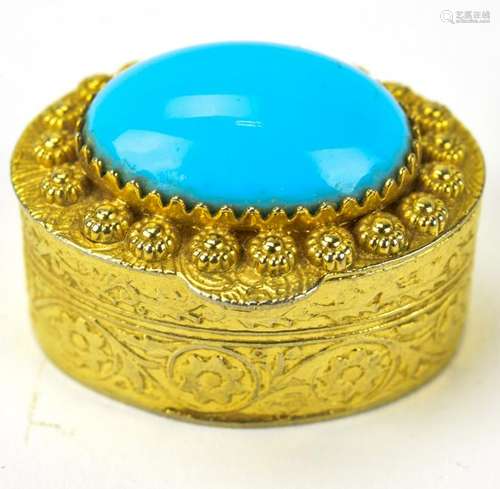 Vintage Ormolu & Faux Turquoise Pill / Snuff Box