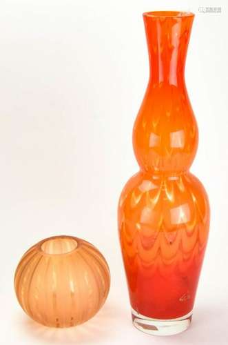 2 Evolution by Waterford Orange Crystal Vases