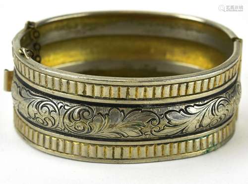 Antique Silver Plate Wide Bangle Bracelet