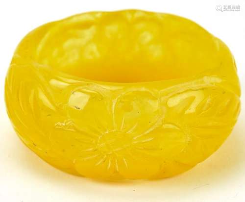 Large Carved Faux Amber Bakelite Bangle Bracelet